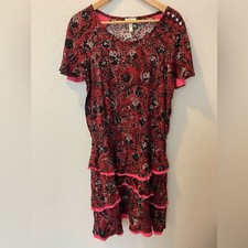 MATILDA JANE Helena Red Black Goth Retro Drop Waist Ruffles Pink Trim Size M