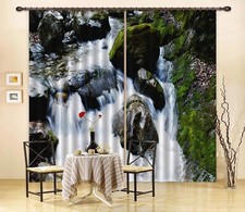 3D Waterfall Stone Moss ZHUA979 Photo Curtain Window Blockout Fabric Amy 2023