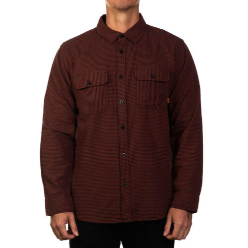 Sullen Men's Stripe Flannel Burgundy Long Sleeve Buttondown Shirt Clothing Ap - Afbeelding 1 van 5