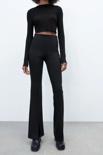 ZARA FLARED LEGGINGS WITH VENT BLACK 