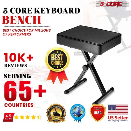 5 Core Keyboard Bench 3" Padded Cushioned Piano Stool Adjustable Guitar Seat - Picture 10 of 10