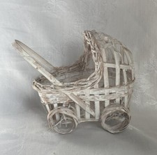 Vintage Wicker Baby Carriage Basket White Wash Rustic Primitive Doll Shower
