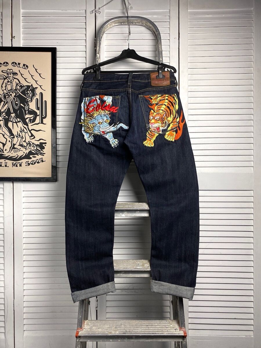 Evisu Selvedge Denim Jeans Embroidery Tiger Elephant Size Evisu Selvedge Denim Jeans Embroidery Tiger Elephant Size