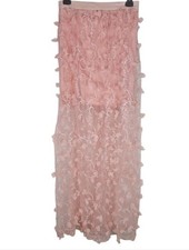 Coquette 3D Floral Applique Skirt Mesh Overlay Pink Fairy Garden Party Romantic