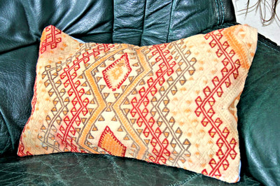 Originales Berber Kissenhülle Kelim Handgefertigt Wolle +Jute 49 x 30 cm Bunt
