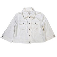 Loft Outlet Denim Trucker Jacket Women's Size M White 3/4 Sleeve Cropped Buttons