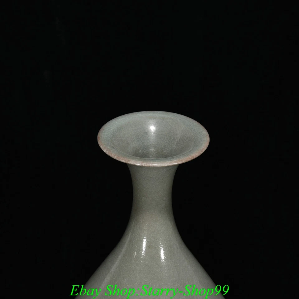 11.2"Collect Old Song Dynasty Ru Kiln Porcelain Gilt Fengshui People Bottle Vase - Image 4 of 4