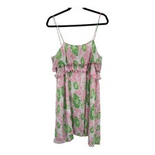 Ganni Dress ruffle trim graphic print pink green size 42 (10 12)