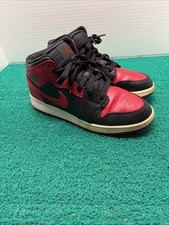 Nike Air Jordan 1 Mid Shoes 'Banned Bred' Red Black Sneaker Sz 6Y 554725-074