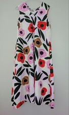 Marimekko Flower Print Sleeveless Long Dress XS Pink Red Green Brown New