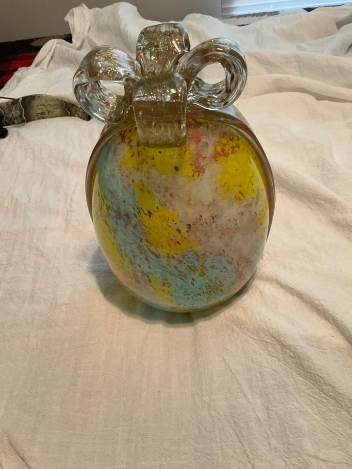 "Huevo de vidrio de Pascua iluminado con arco de vidrio rosa, azul y amarillo decoración 8"" H 7"" con" Foto 3 de 4