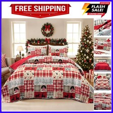 Twin Christmas Quilt Set 2-Piece, Reversible Patchwork Quilt Red Christmas Be...