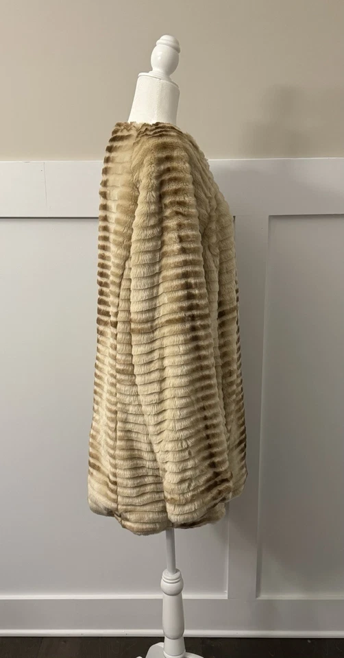 Abrigo largo de cadera de visón sintético esquilado; vía espiga; rubio y marrón; talla XL Foto 3 de 4