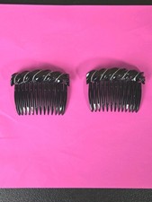 Two Vintage Mauritius Women's Hair Combs Plastic Black Gold Classic Retro