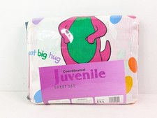 Barney and Friends 3 Piece Twin Child's Bed Sheet Set Pillowcase USA 90s New