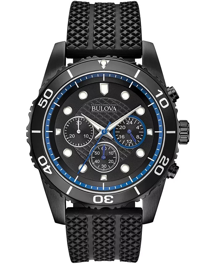 Bulova Men's Sport Chronograph GMT Blue Black Silicone Quartz