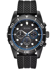 Bulova Men's Sport Chronograph GMT Blue Black Silicone Quartz Watch 43MM 98A211