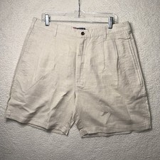 Vintage Chaps Ralph Lauren Men Size 36 Beige Pleated Shorts Linen Cotton Blend
