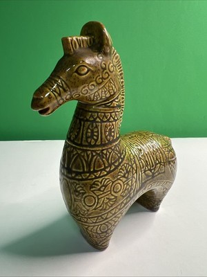 6.5  Mid Century Bitossi Style Glazed Ceramic Horse Signed By Artist