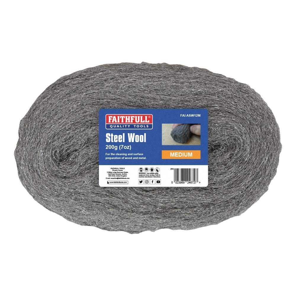 Faithfull Steel Wire Wool 200g Grit: MEDIUM 200 g, Grey