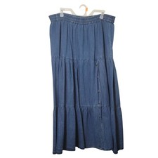 Vtg 90s Crazy Cowgirl Denim Tiered Maxi Skirt XXL Western Buttons Prairie Elasti