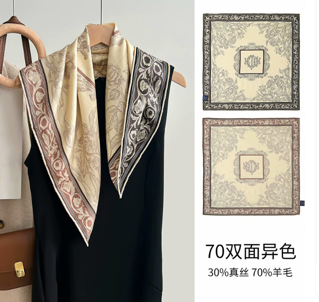 70% Cashmere 30% Silk Bandanna 65X65cm floral Print Neckerchief Shawl Scarf wrap