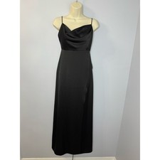 BHLDN Satin Cowl-Neck Midi Slip Dress Black Effortless Staple Tie Back Sz 6