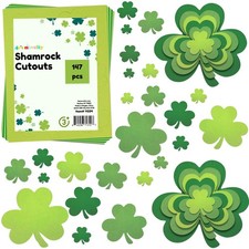 147 Pcs St. Patricks Day Shamrock Cutouts Bulk - 6 Sizes in 3 Green Shades, P...