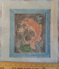 Koi Goldfish Pond Lily Pad 13 count Hand Painted Needlepoint Canvas 9.5" x 8"