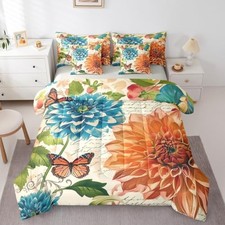 Butterfly 7 Piece Bedding Set Bed in A Bag Vintage Butterfly Full Orange Blue