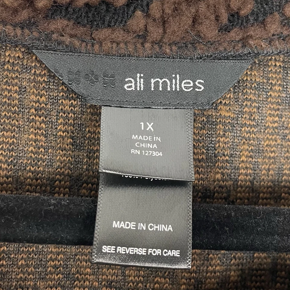 Suéter túnica Ali Miles para mujer 1X marrón texturizado asimétrico look por capas artístico Foto 3 de 4