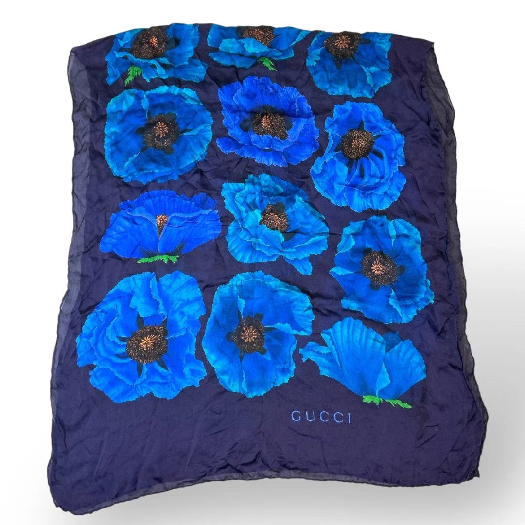 Gucci foulard en soie lavande violet foncé motif floral 24,4 x 56,7 pouces femme