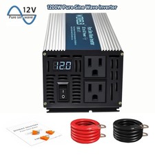 WZRELB 1200W Pure Sine Wave Power Inverter 12V 24V 36V 48VDC to 120VAC solar NEW