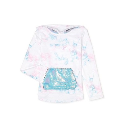 (CL) Wonder Nation Girls Tie Dye Sequin Hoodie Pink Blue White L 10-12 Plus