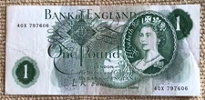 GREAT CONDITION 1 POUND QUEEN ELIZABETH BANK NOTE L K O'BRIEN 40X 797606