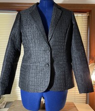 Chico's SZ 1 Black Two Button Front Blazer Jacket Animal Textured Classic Fit