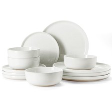 White 12 PCS Plates And Bowls Dinnerware Set Ceramic Dishes For 4 Kitchen