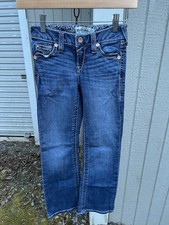 Ariat R.E.A.L. Jeans Kids Size 7 Bootcut Thick Stitch Western Cowgirl Dark Wash