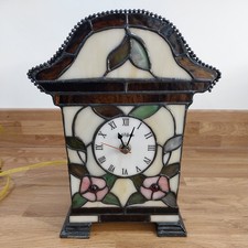 Dale Tiffany Clock Table Lamp Stained Glass Light-Up Electric Floral Mantle 