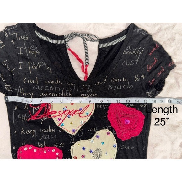 Desigual patchwork heart embroidered rhinestone t… - image 9