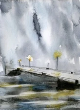 Original Watercolor Painting, Abstract landscape by Vasil Vasilev