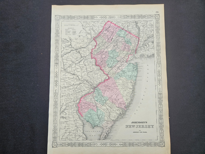 1863 Johnson Atlas Antique New Jersey Civil War Era 100% Genuine
