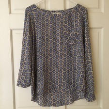 LOFT Top Size Small Long Sleeve Roll Tab to 3/4 Blue Relaxed Fit Blue Patterned