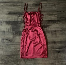 Windsor Red Lace-Up Bodycon Mini Dress Square Neck Sleeveless S