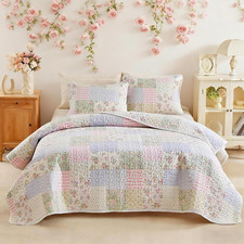 Floral Queen Size Quilt Set - Colorful Cotton Bedspread for All Seasons