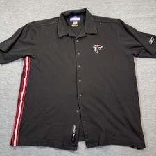 Camisa Reebok Botón Hombres L Negra Manga Corta Halcones NFL Playdry Humedad