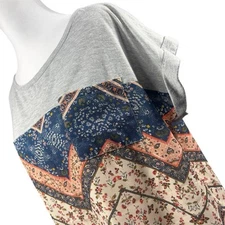 Jolt Womens Junior L Top Floral Blue/Grey Boho Festival Tee Country Chic Cottage