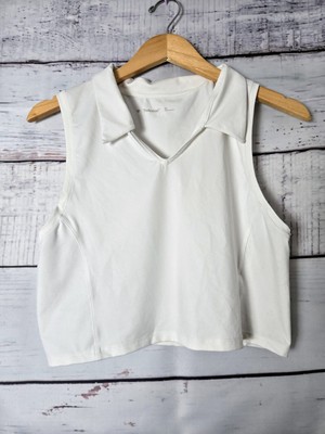 Aritzia TnAction Womens Top XL White Sleeveless Polo Crop  V-Neck Activewear