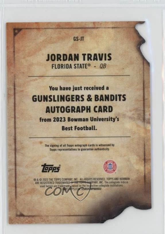 2023 Bowman U Gunslingers & Bandits Die-Cuts Auto /75 Jordan Travis #GS-JT Auto - Image 2 of 2