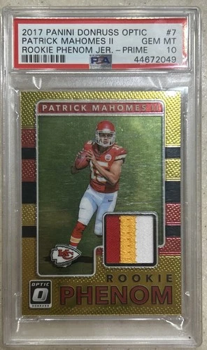 Patrick Mahomes Rookie Phenoms Jersey Prime Donruss Optic Clean Patch Psa 10 /25